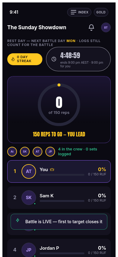 Battle live screen from the app