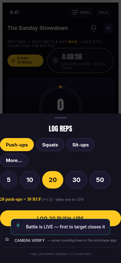 Quick log sheet with rep chips