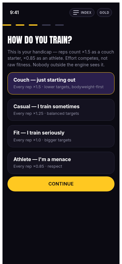 Tier picker with four fitness tiers