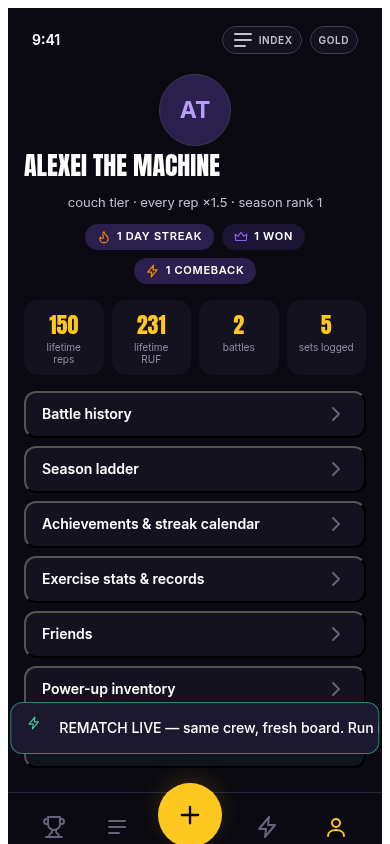 Profile screen with stats
