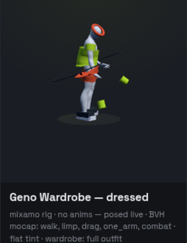 Geno in full wardrobe walking