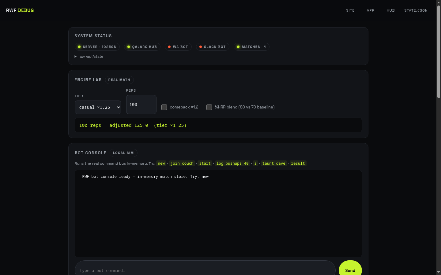 Debug page with bot simulator mid-match