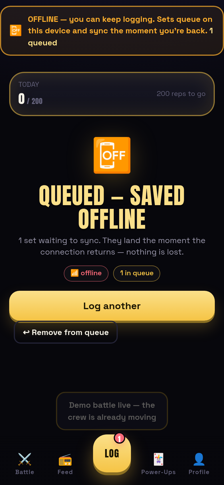 Queued offline log screen